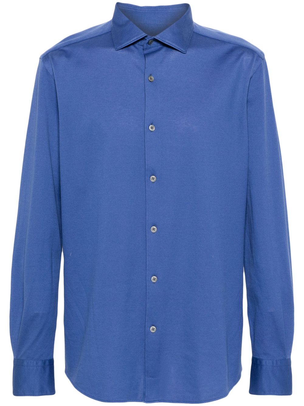 Zegna 经典翻领珠地布衬衫 - 蓝色
