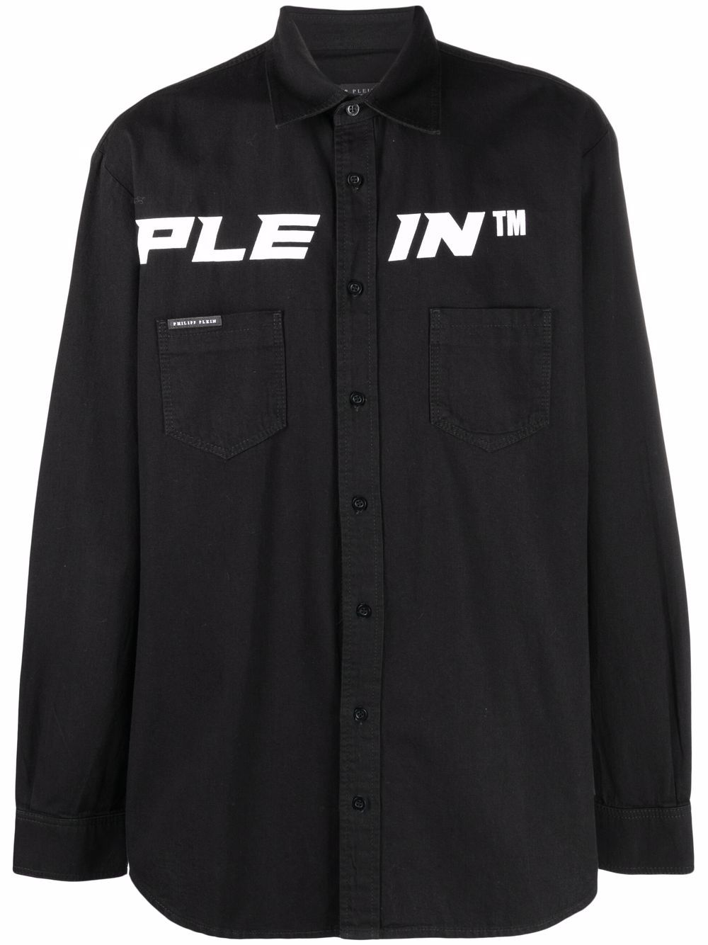 Philipp Plein logo牛仔衬衫 - 黑色