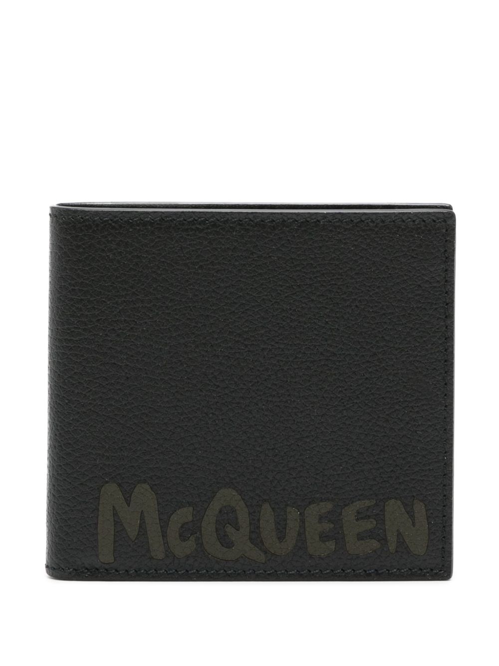 Alexander McQueen Graffiti 对折皮质钱包 - 黑色