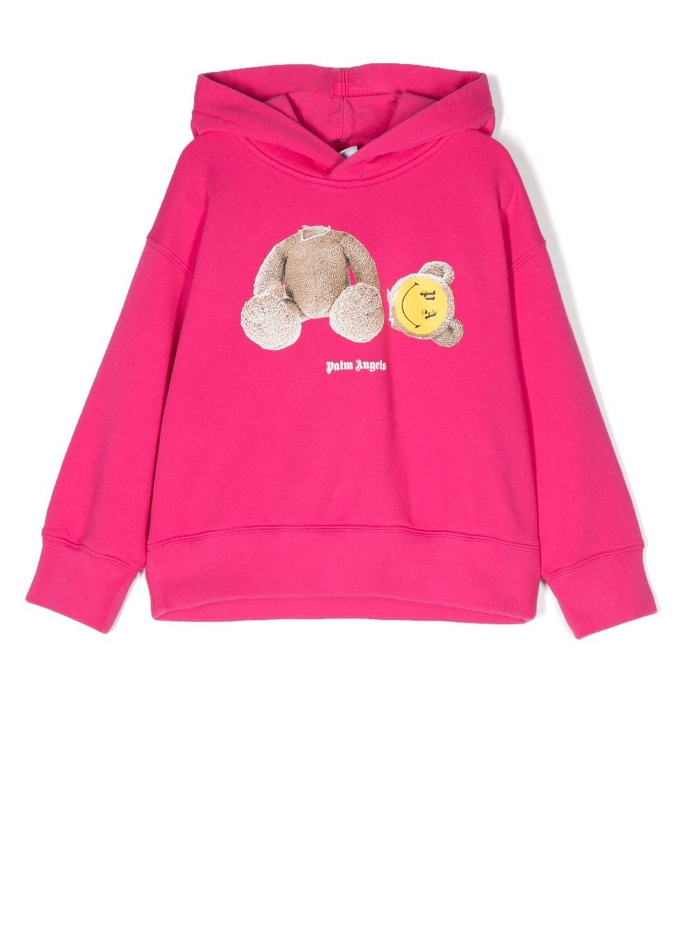 Palm Angels Kids 微笑泰迪熊印花棉连帽衫 - 粉色