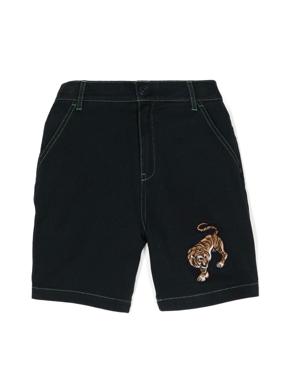 Kenzo Kids Tiger 及膝牛仔短裤 - 蓝色