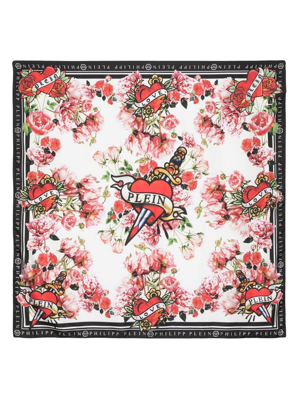 Philipp Plein Love 真丝软薄绸方巾（90厘米 x 90厘米） - 白色
