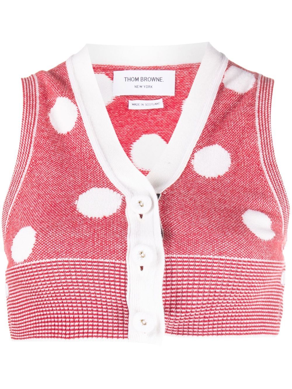 Thom Browne 波点提花短款羊绒马甲 - 红色