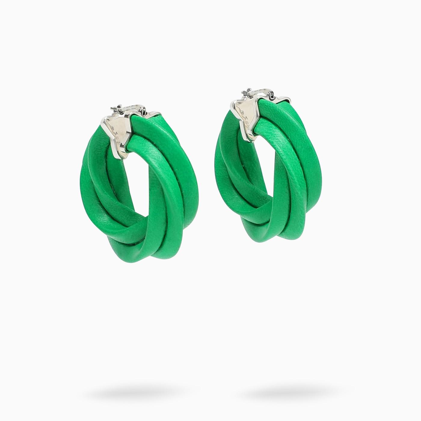 Bottega Veneta Green Twisted Hoop Earrings