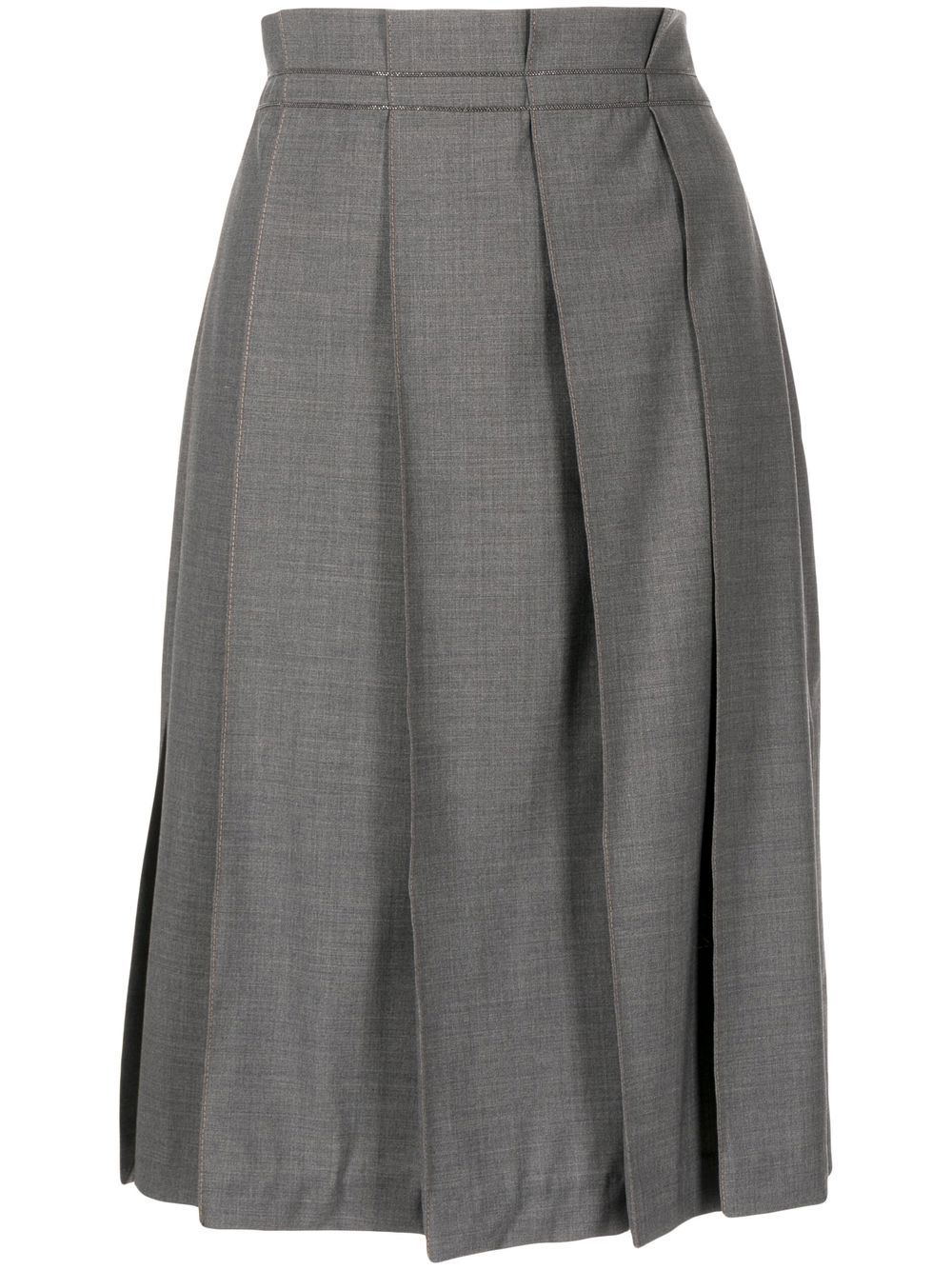 Brunello Cucinelli 珠饰褶饰中长半身裙 - 灰色