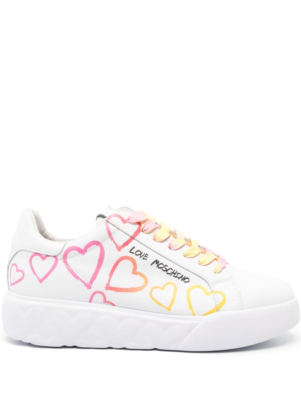 Love Moschino logo印花皮质运动鞋 - 白色