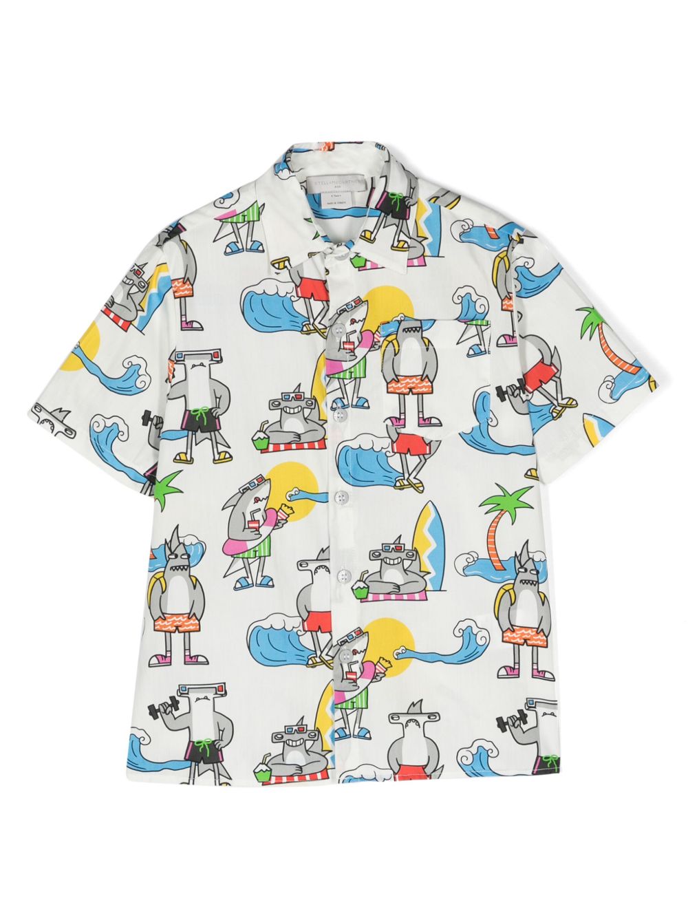 Stella McCartney Kids 鲨鱼印花棉衬衫 - 白色