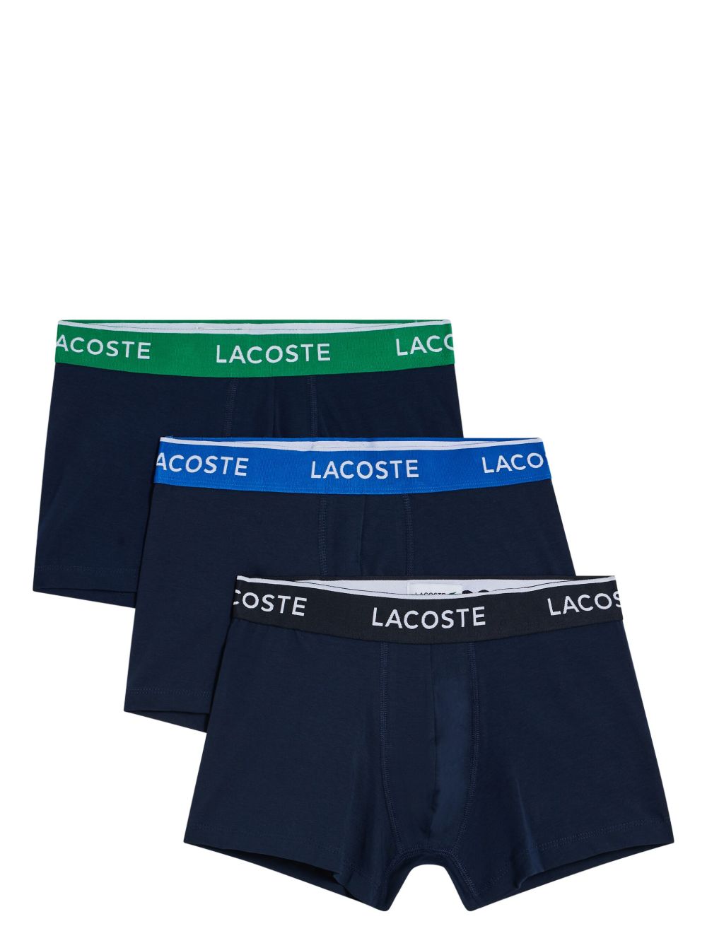 Lacoste logo腰边四角裤（三件装） - 蓝色
