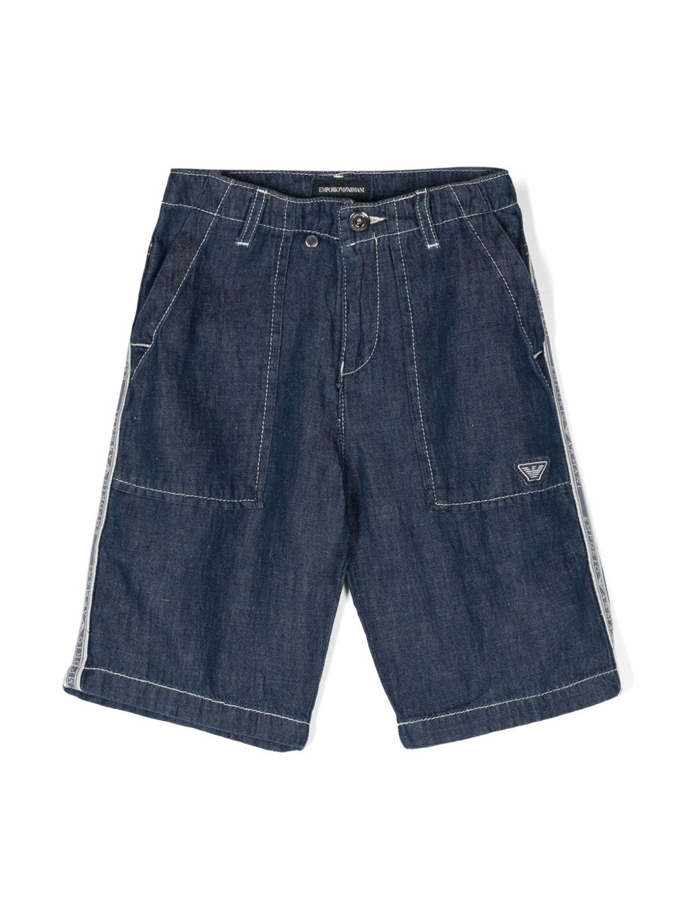 Emporio Armani Kids logo织带牛仔短裤 - 蓝色