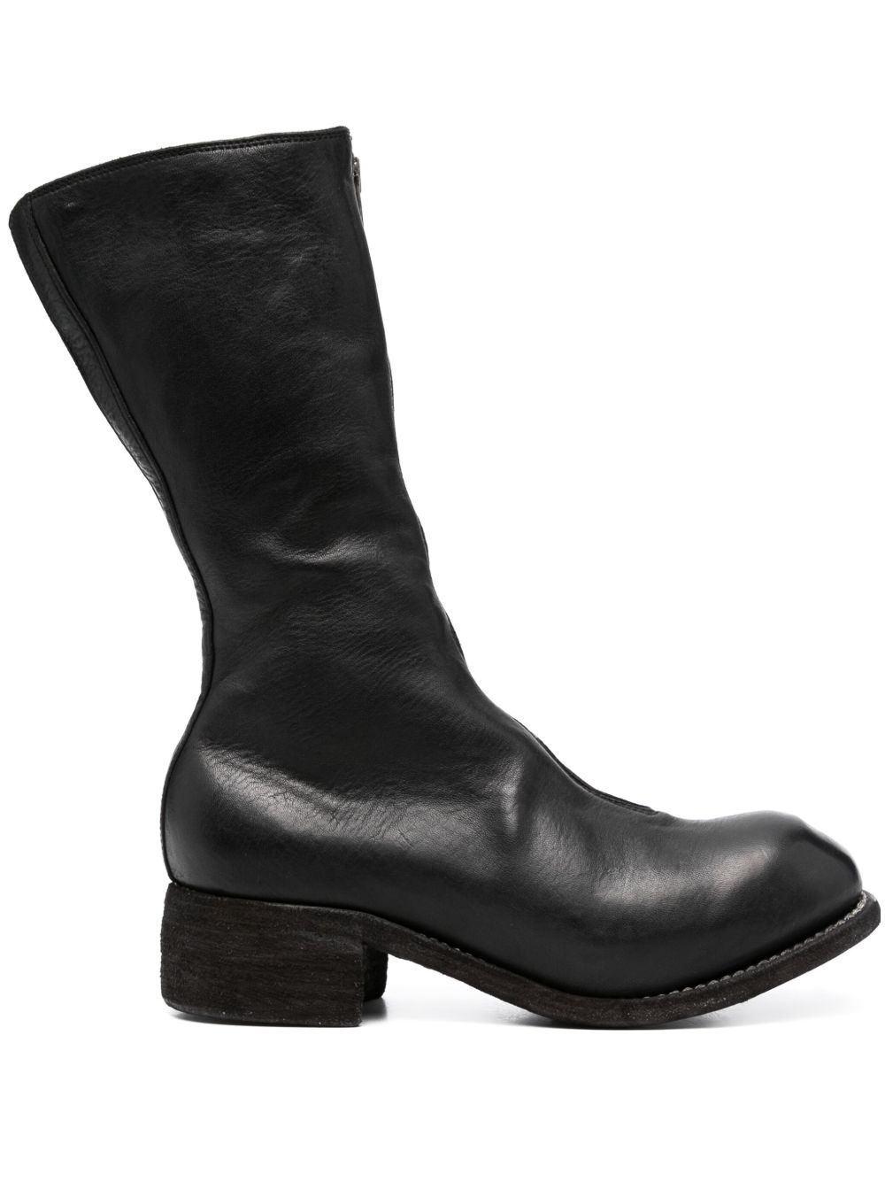 Guidi 低跟拉链及膝靴 - 黑色