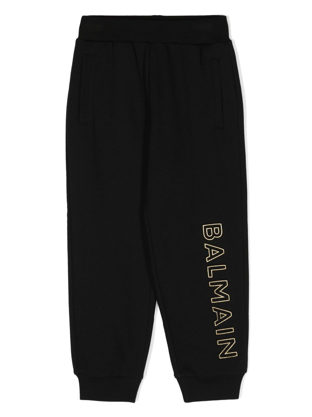 Balmain Kids logo刺绣棉运动裤 - 黑色