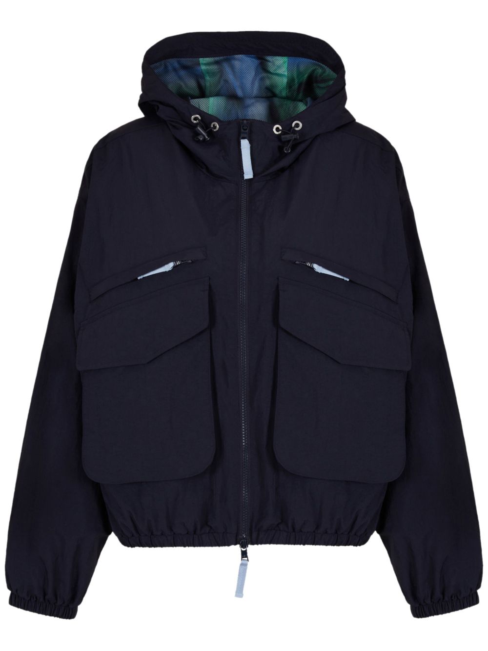 Armani Exchange 拼接连帽短款夹克 - 蓝色