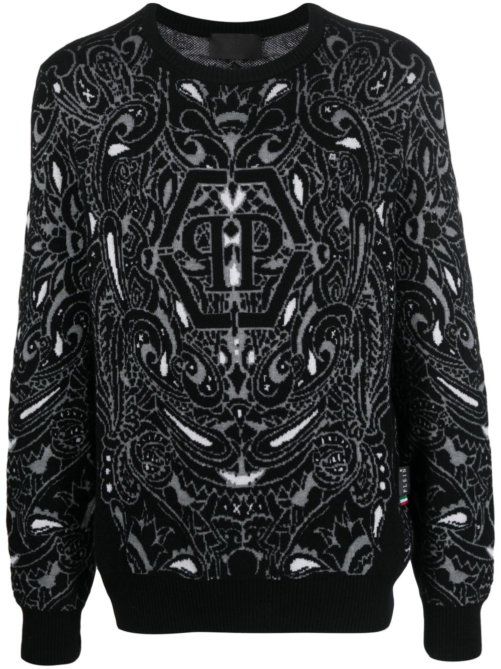 Philipp Plein 佩斯理印花羊绒真丝混纺毛衣 - 黑色