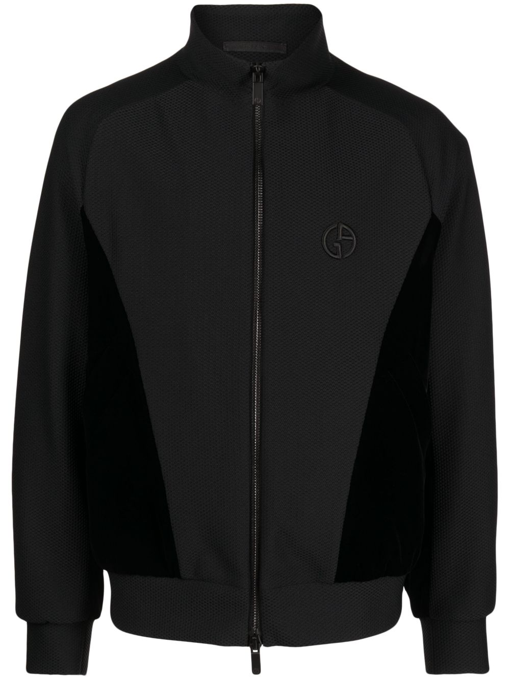 Giorgio Armani logo刺绣拉链夹克 - 黑色