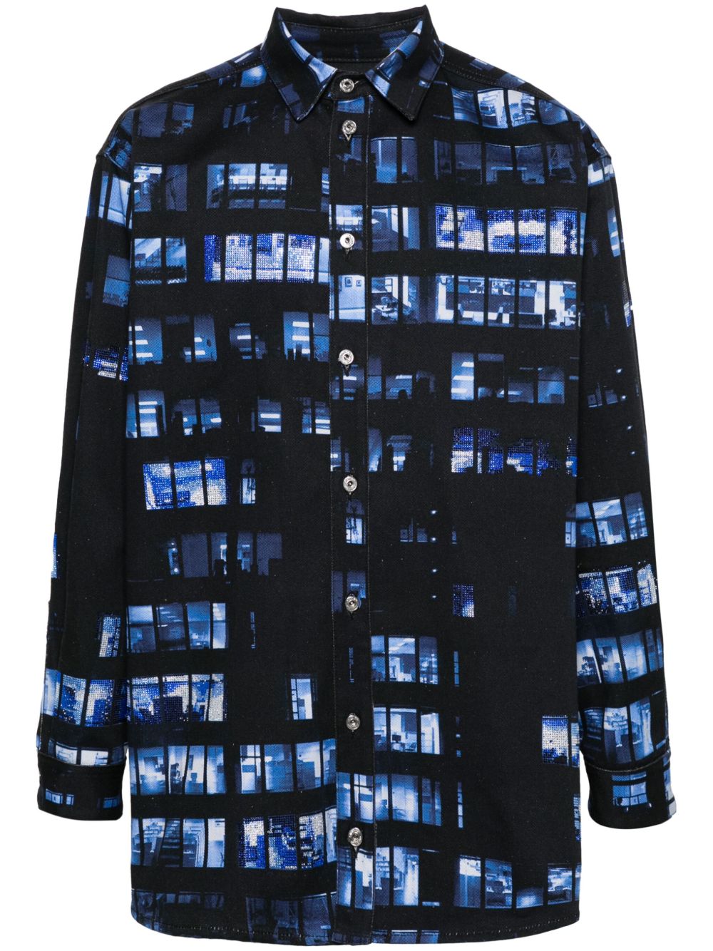 Off-White Cryst Windows 牛仔衬衫式夹克 - 黑色