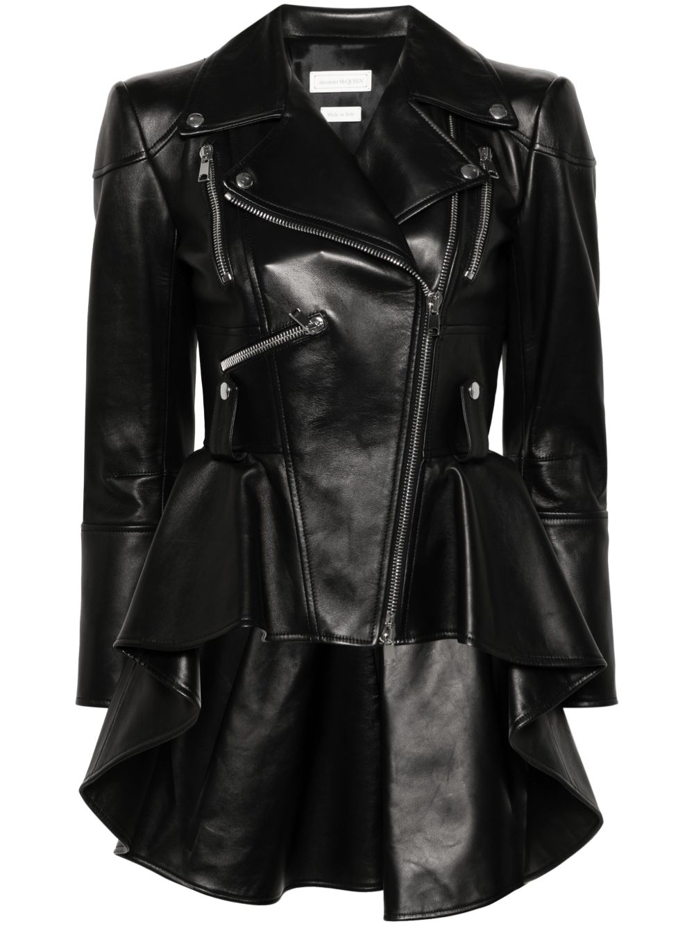 Alexander McQueen 束腰伞摆机车夹克 - 黑色