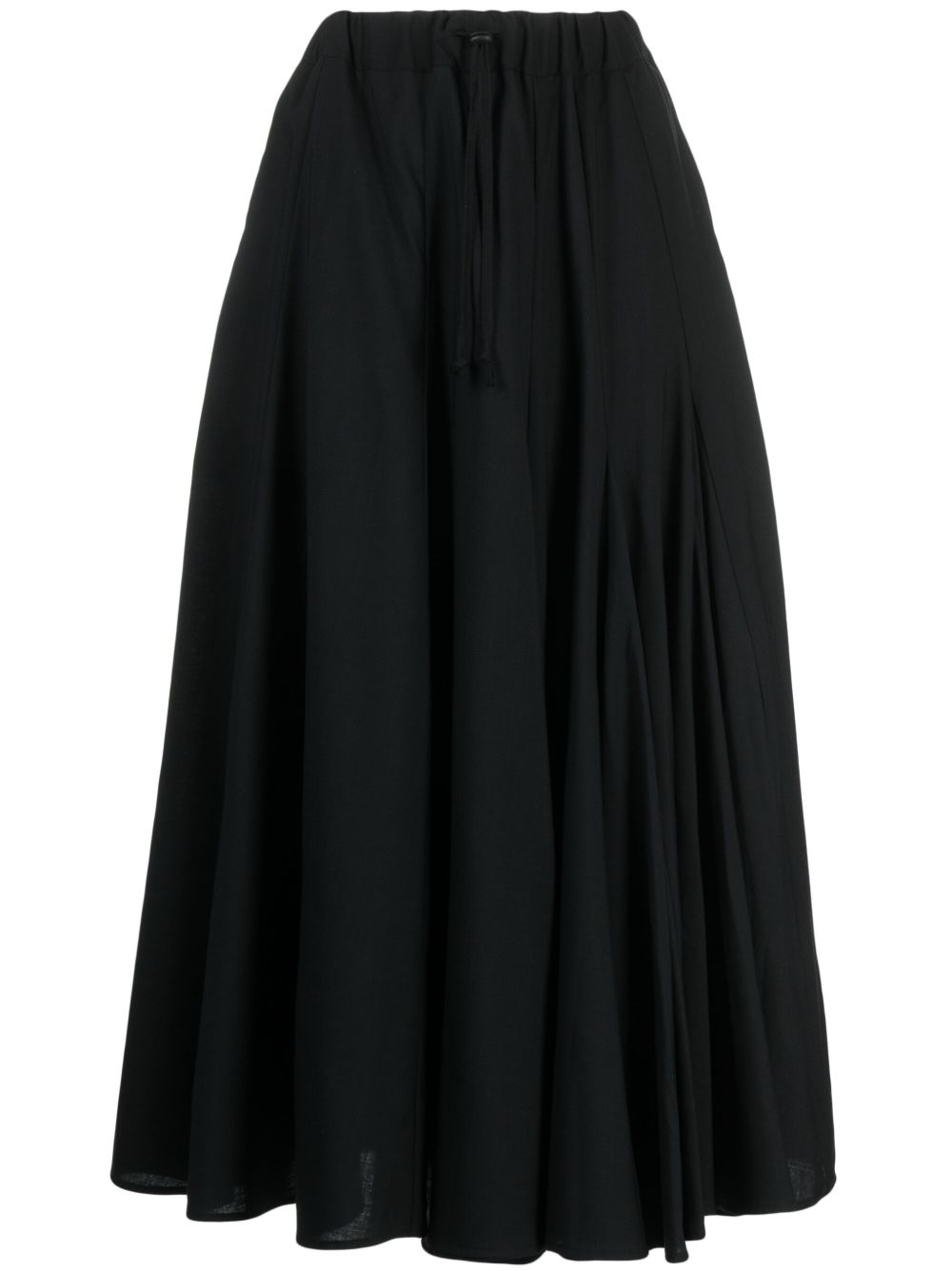 Yohji Yamamoto 高腰羊毛中长半身裙 - 黑色