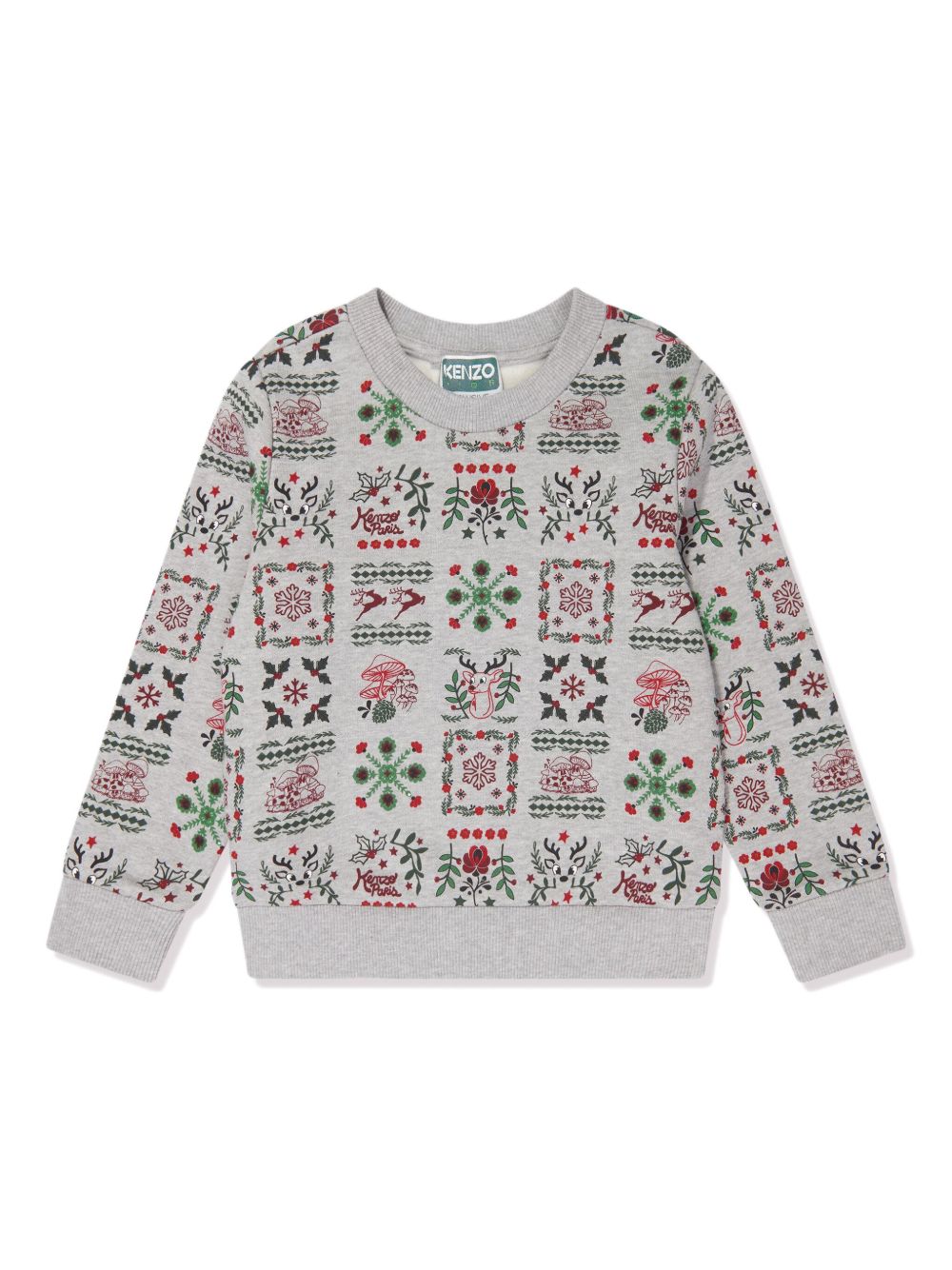 Kenzo Kids 经典logo图案平纹针织卫衣 - 灰色