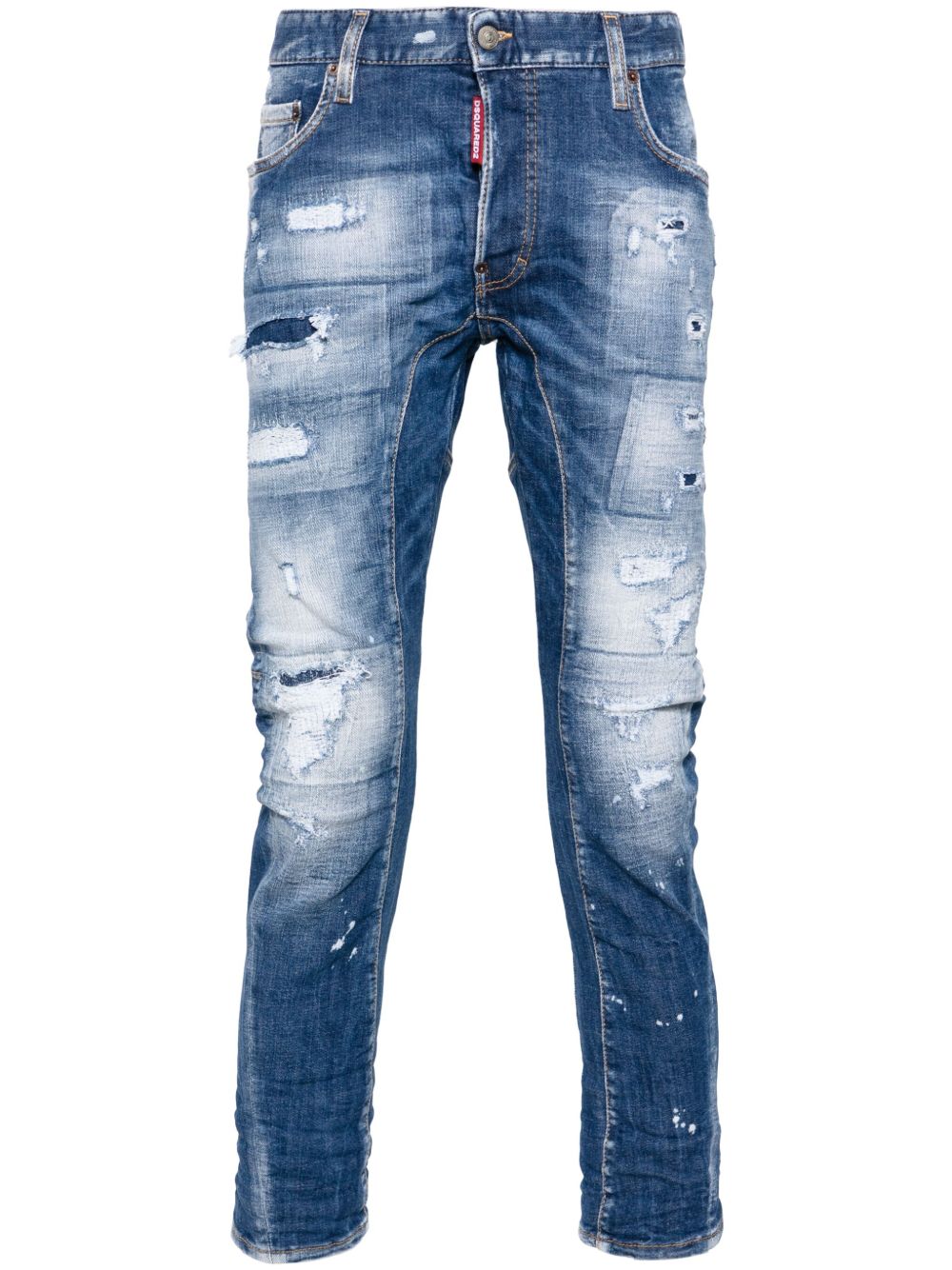 DSQUARED2 Tidy Biker 撕裂效果中腰修身牛仔裤 - 蓝色