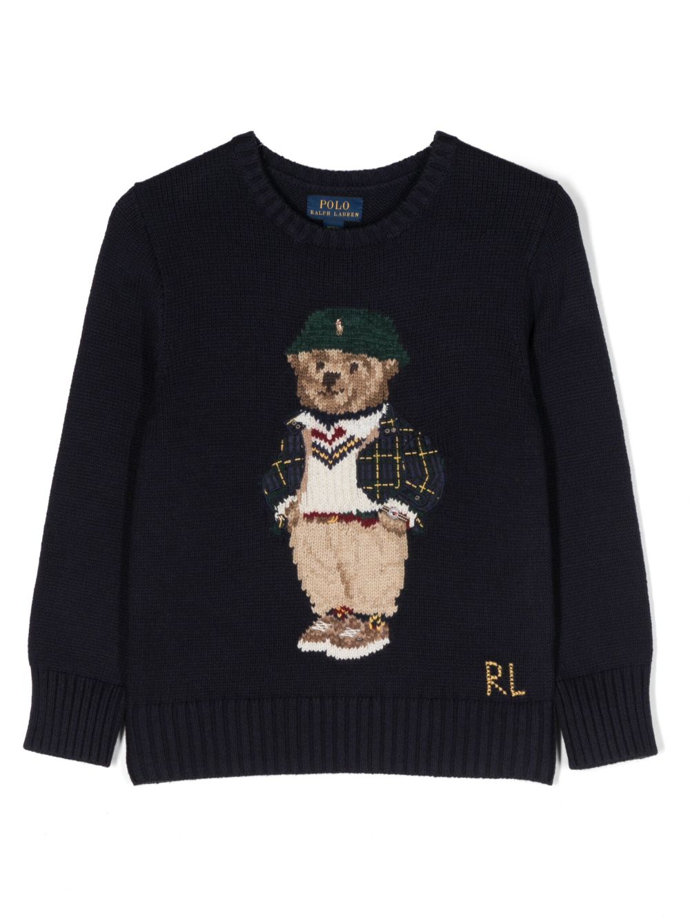 POLO RALPH LAUREN KIDS Polo Bear 嵌花针织毛衣 - 蓝色