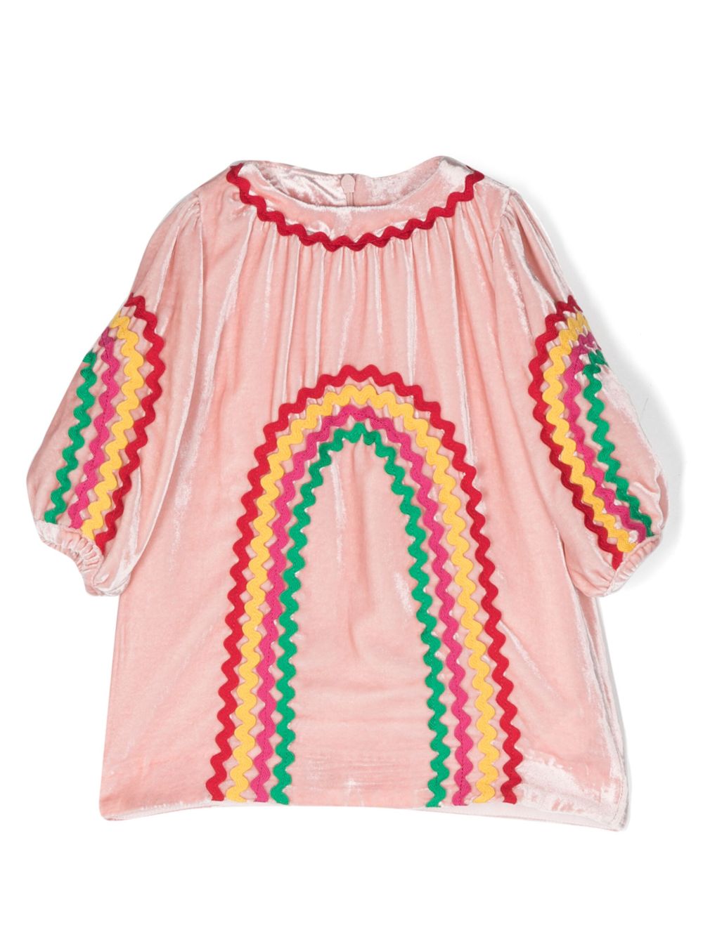 Stella McCartney Kids 彩虹缎带丝绒连衣裙 - 粉色