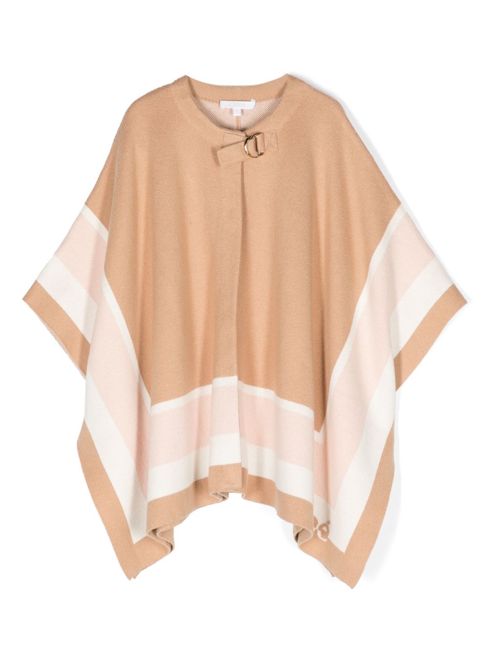 Chloé Kids 条纹细节不对称斗篷 - 褐色