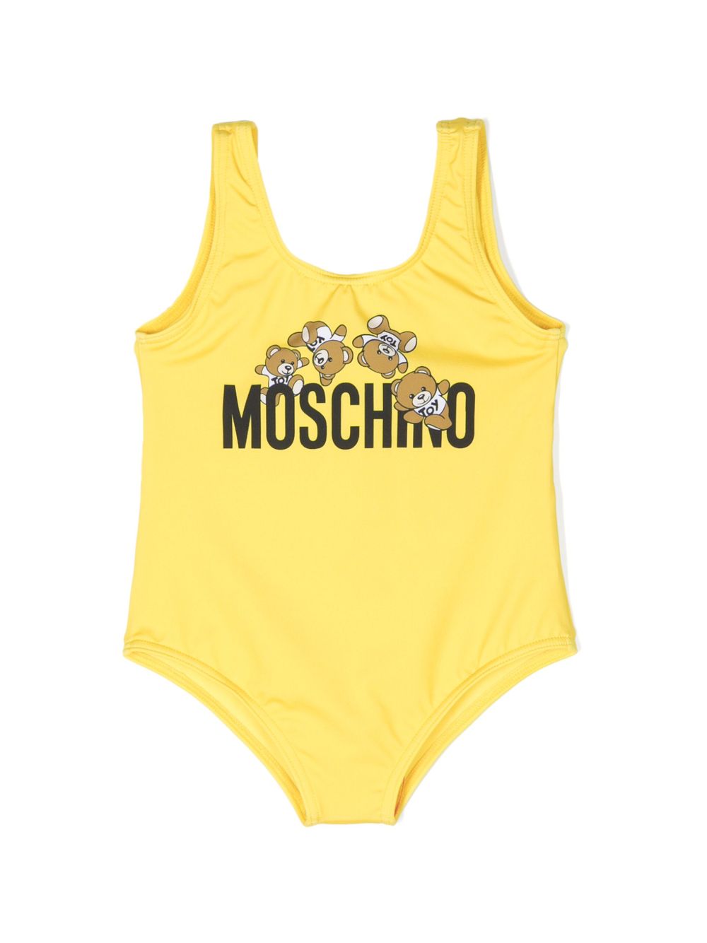 Moschino Kids logo印花连体泳衣 - 黄色