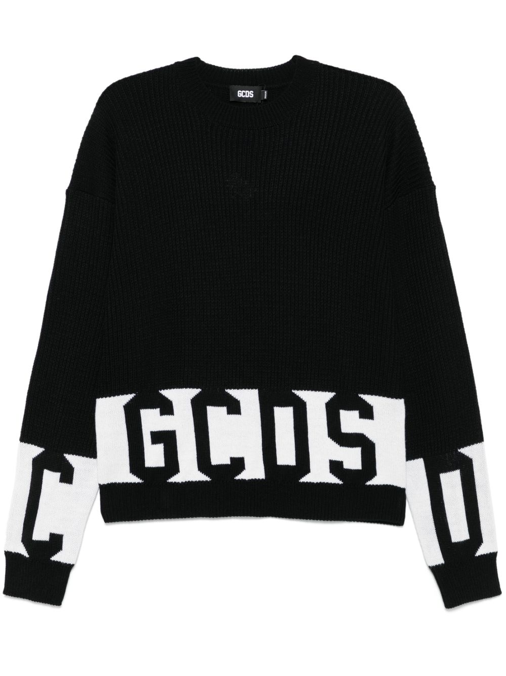 GCDS logo嵌花毛衣 - 黑色
