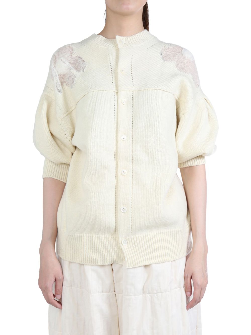 Comme des Garçons TAO floral-print knit cardigan - 中性色