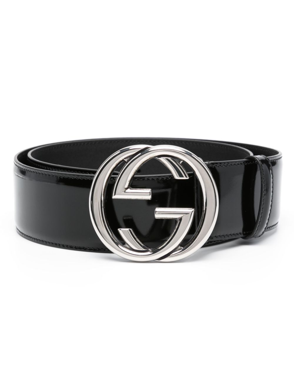 Gucci Interlocking G 皮质腰带 - 黑色