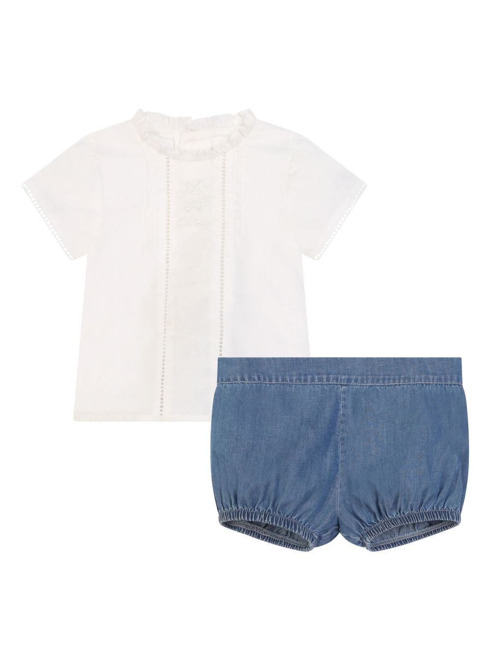 Chloé Kids 荷叶边细节短裤套装 - 白色