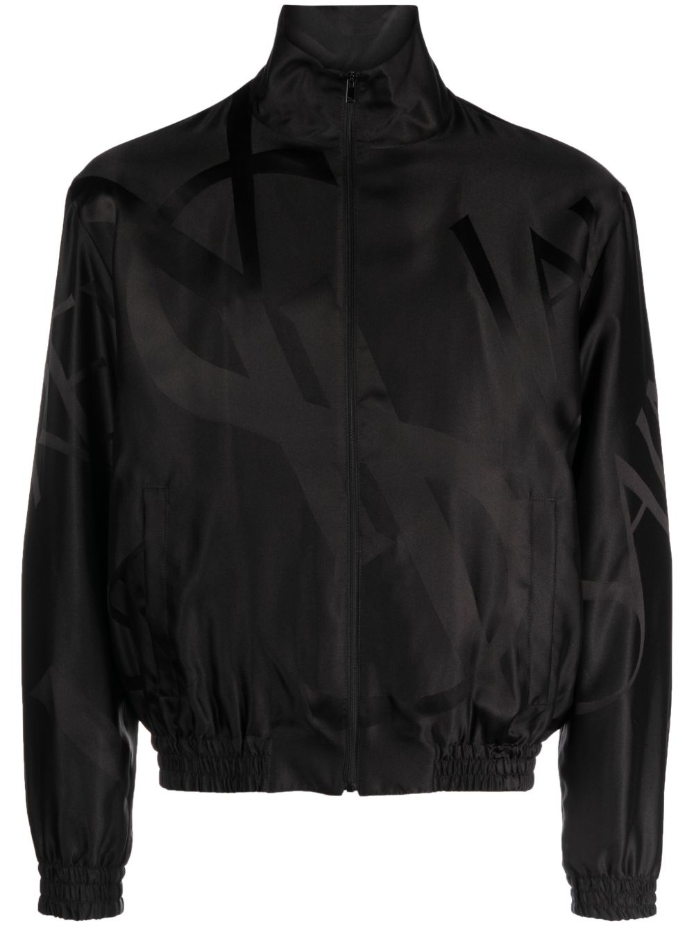 Saint Laurent logo印花同色系真丝夹克 - 黑色