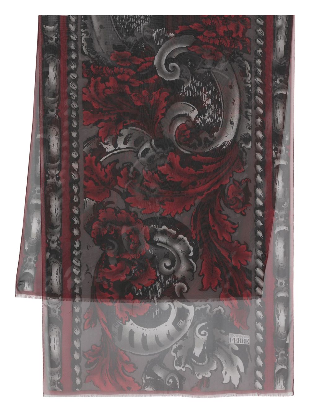 Gianfranco Ferré Pre-Owned 抽象印花真丝围巾 - 黑色