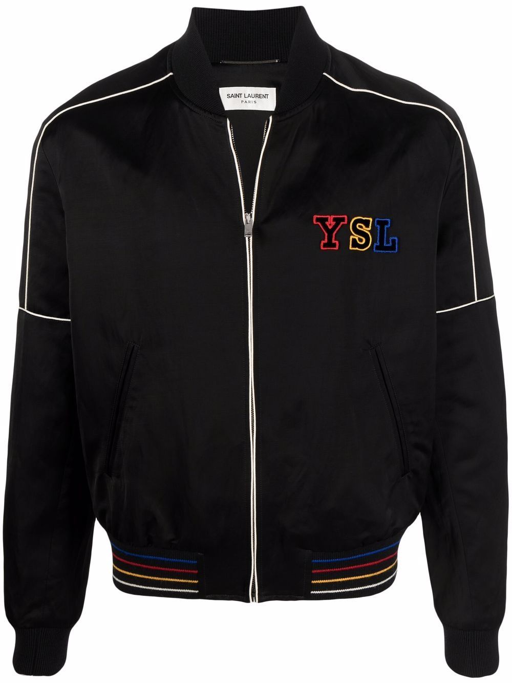 Saint Laurent 圣罗兰 logo刺绣拉链飞行员夹克 - 黑色