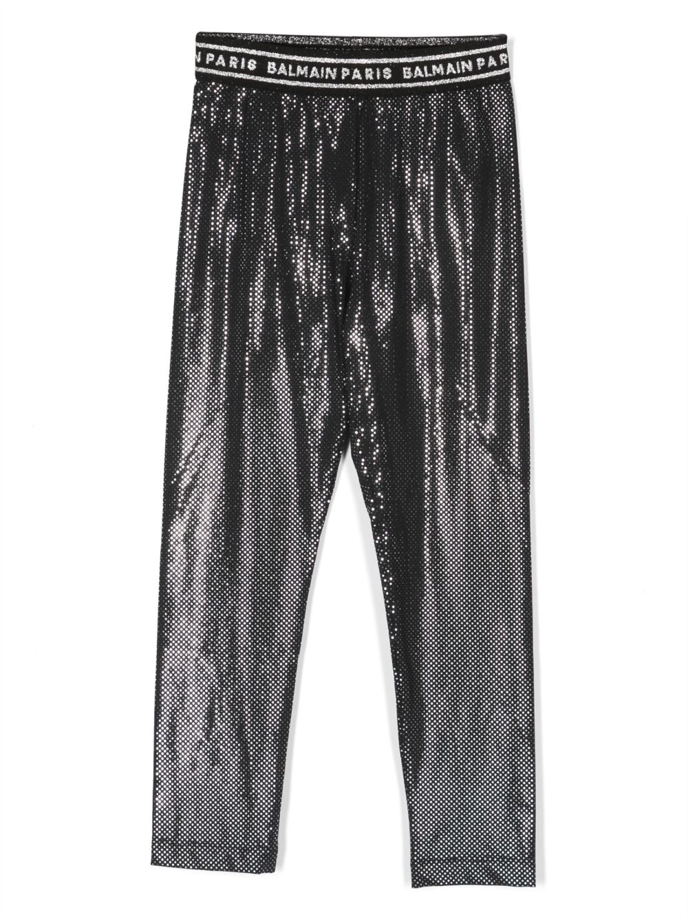 Balmain Kids 金属感效果logo裤腰打底裤 - 黑色