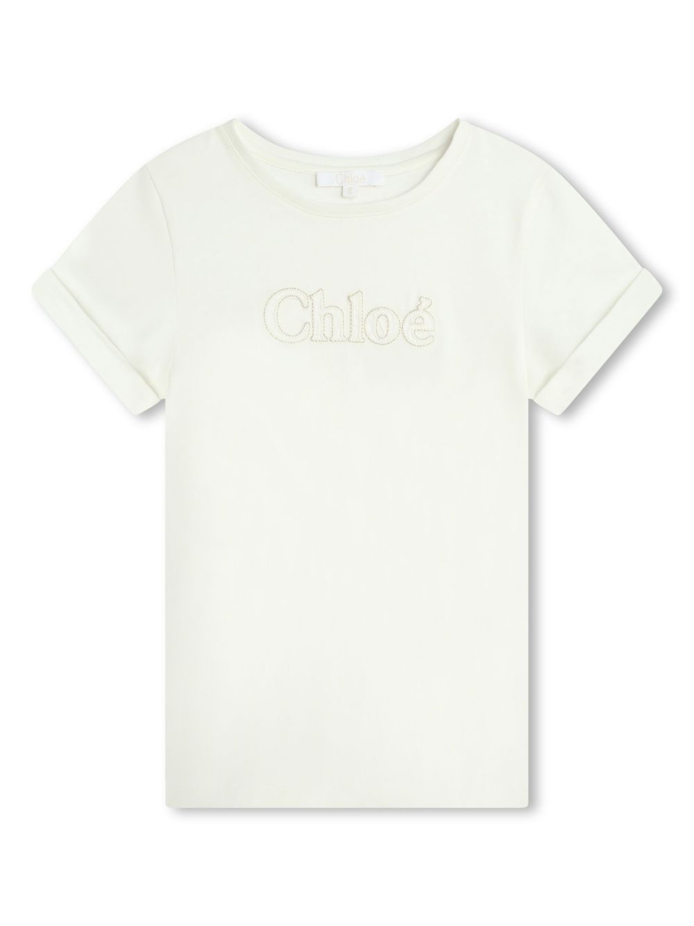 Chloé Kids logo刺绣平纹针织T恤 - 白色