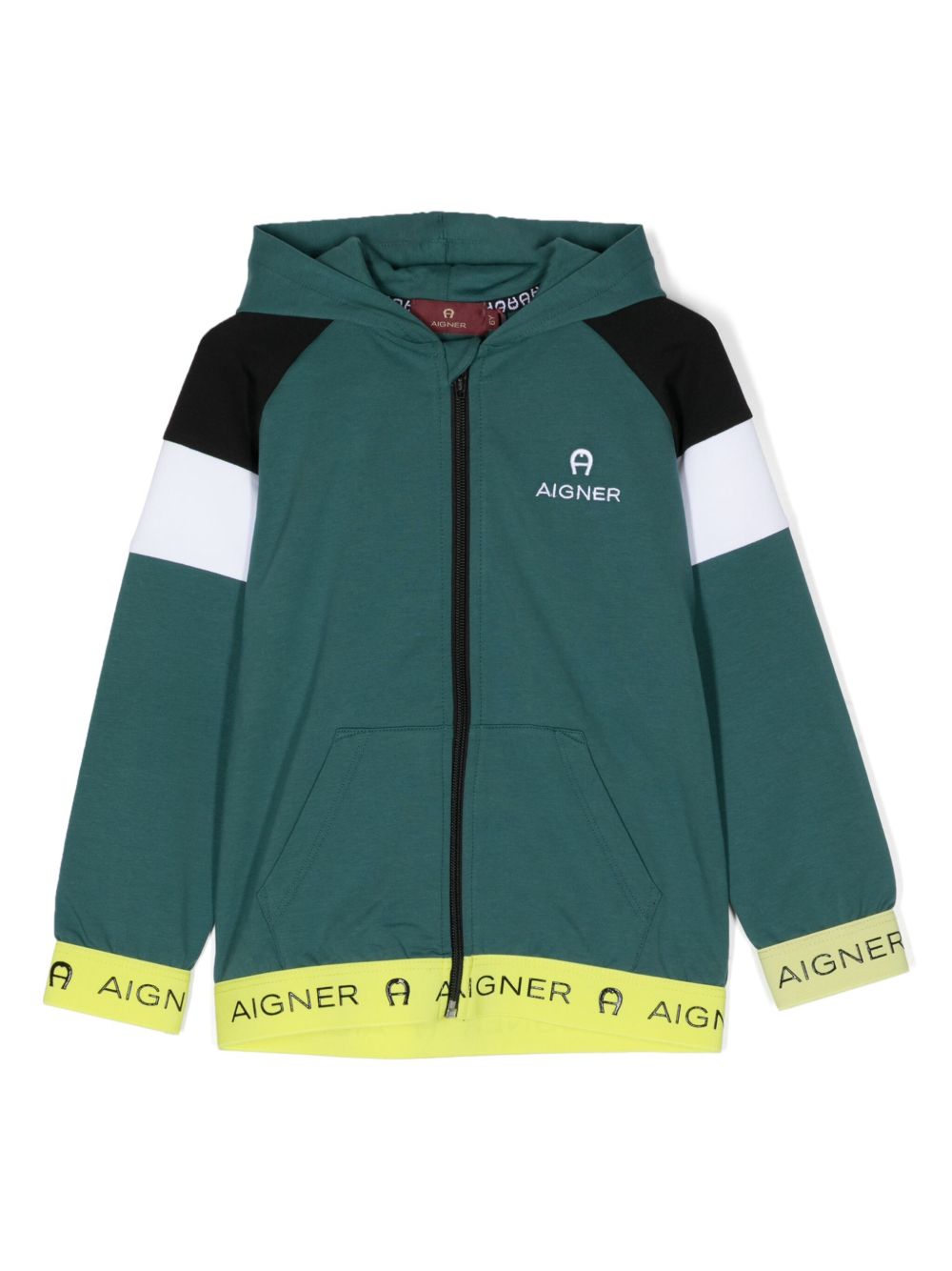 Aigner Kids logo刺绣拼色运动夹克 - 绿色