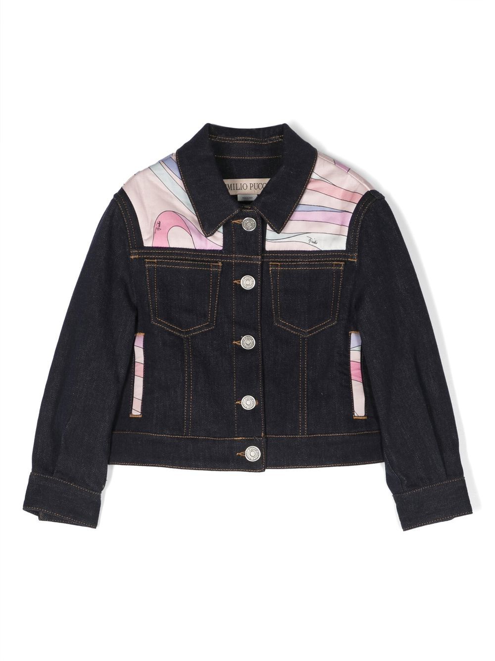 PUCCI Junior 图案印花拼接牛仔夹克 - 蓝色