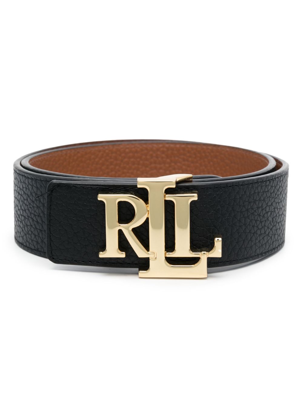 Lauren Ralph Lauren logo扣环双面皮质腰带 - 黑色
