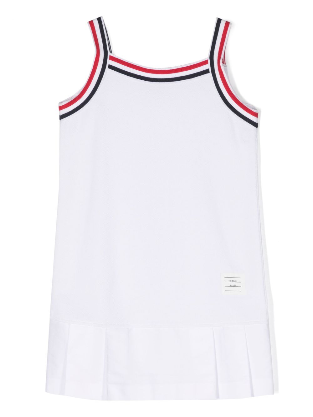 Thom Browne Kids 红白蓝条纹褶饰迷你连衣裙 - 白色