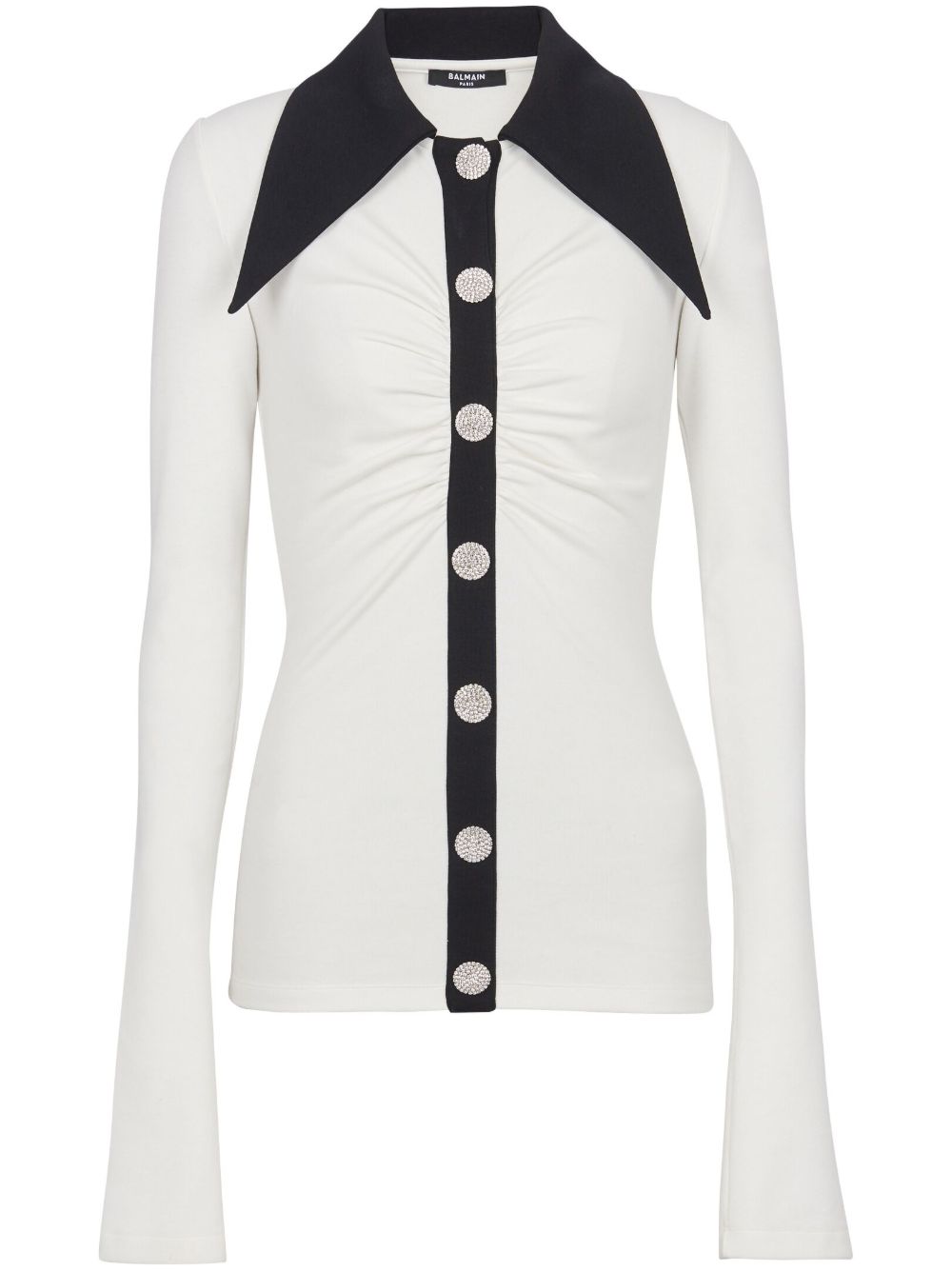 Balmain 水钻搭扣长袖衬衫 - 白色