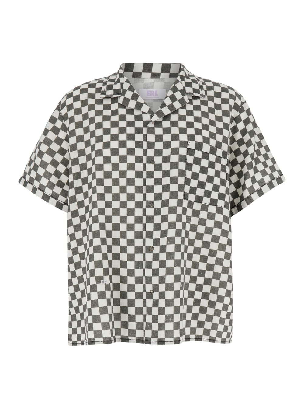 ERL Black And White Bowling Shirt With Check Motif In Cotton And Linen Man