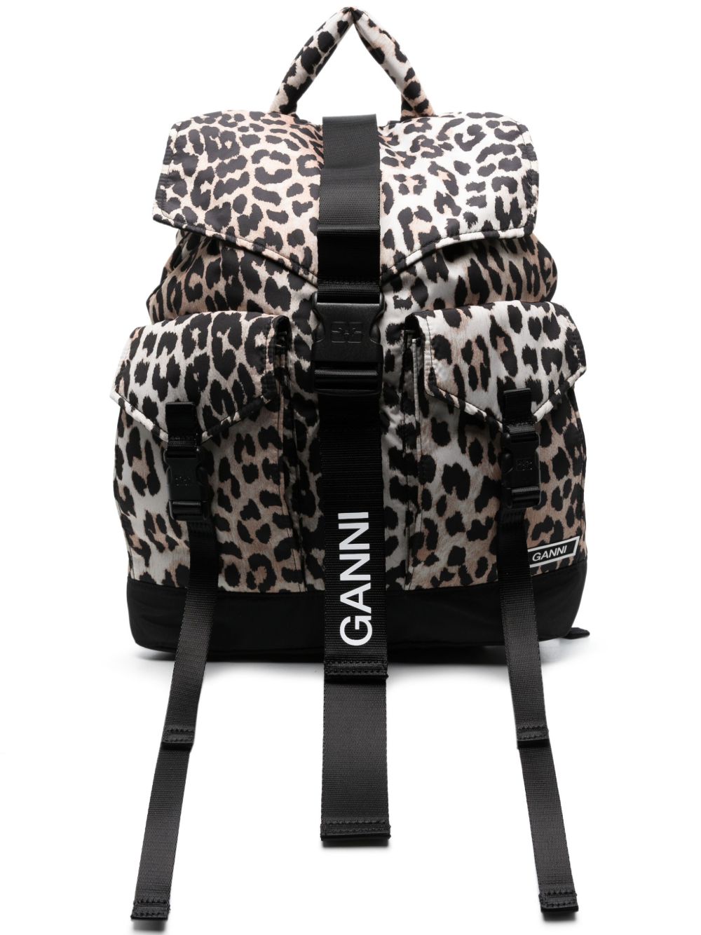 GANNI 豹纹搭扣双肩包 - 褐色
