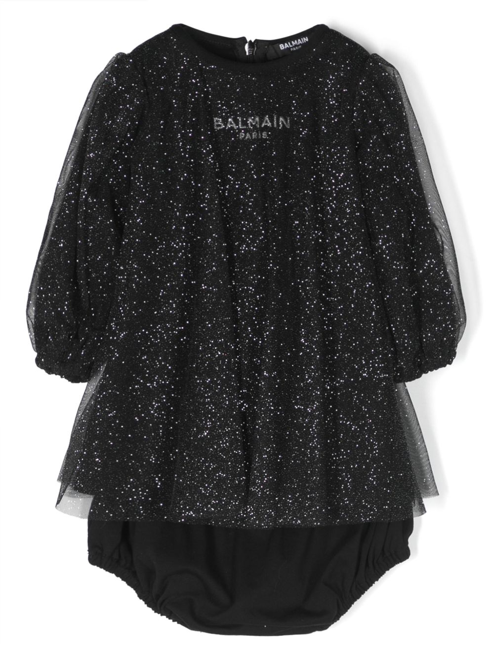 Balmain Kids logo印花薄纱连衣裙 - 黑色