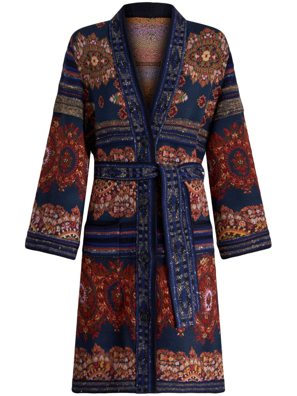 ETRO 佩斯理印花束腰风衣 - 蓝色