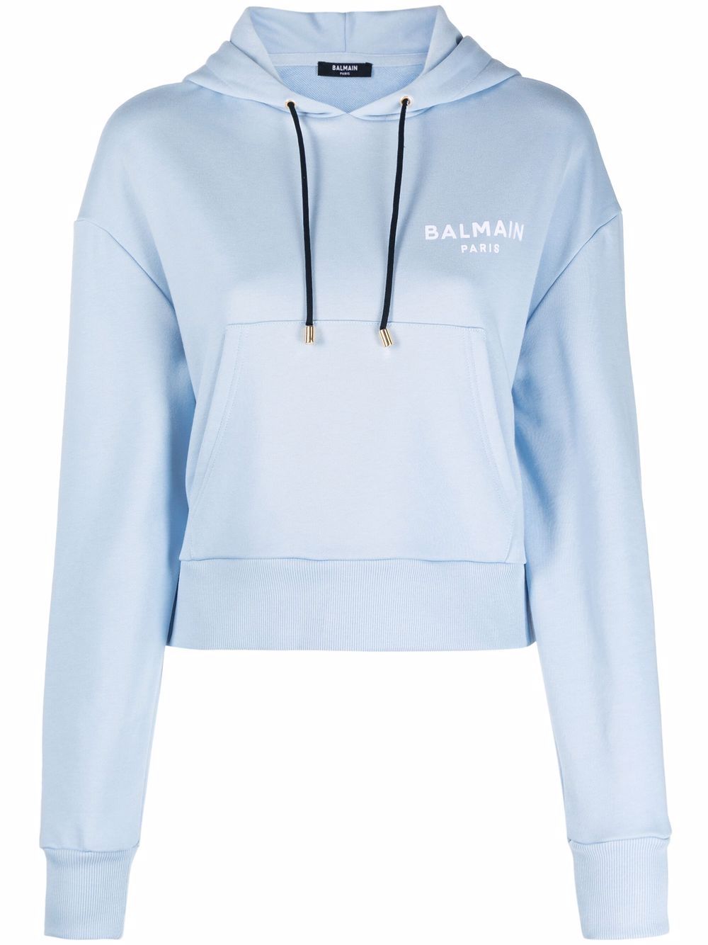 Balmain 植绒logo短款连帽衫 - 蓝色