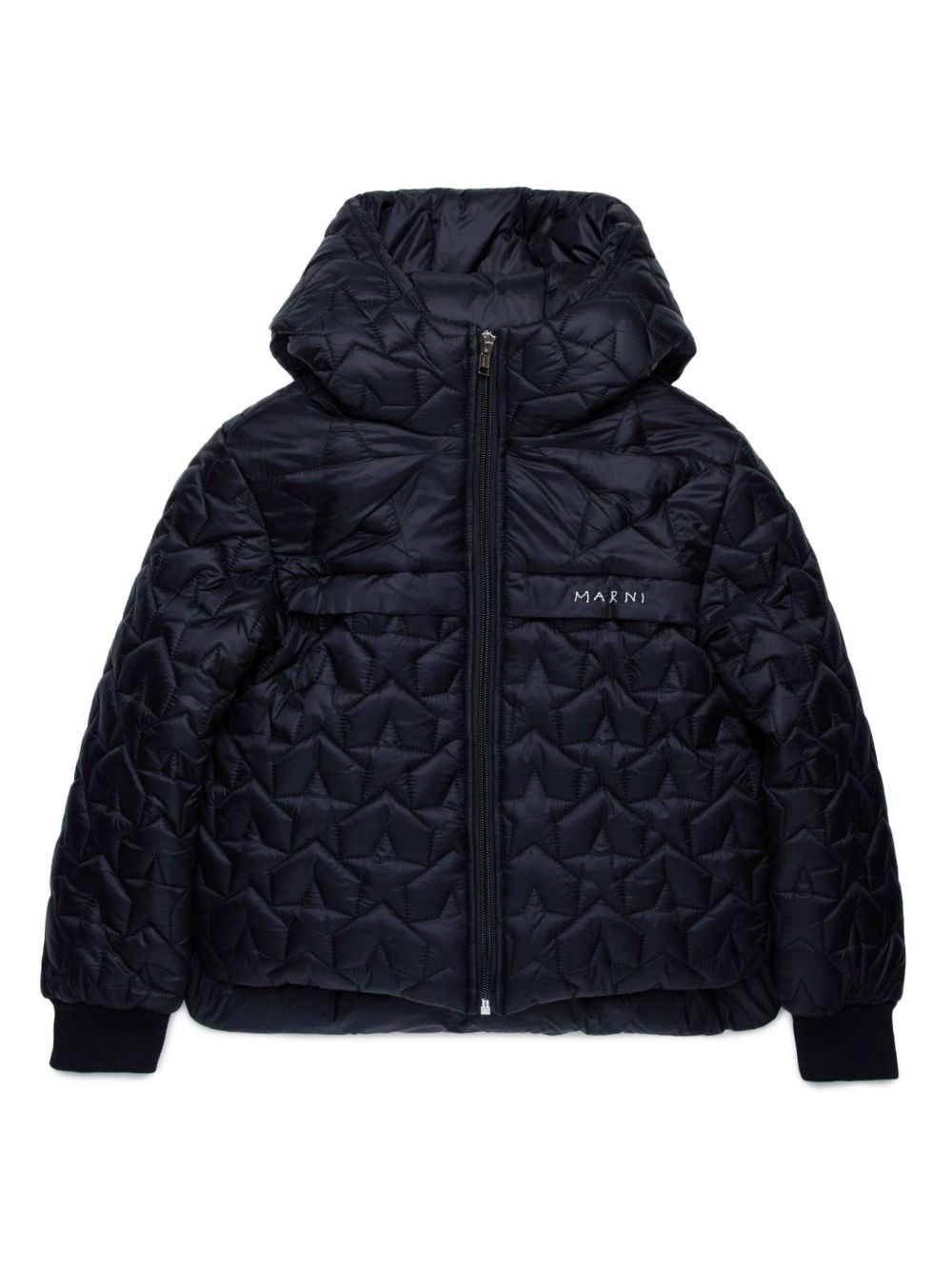 Marni Kids 星星绗缝连帽蓬松夹克 - 黑色