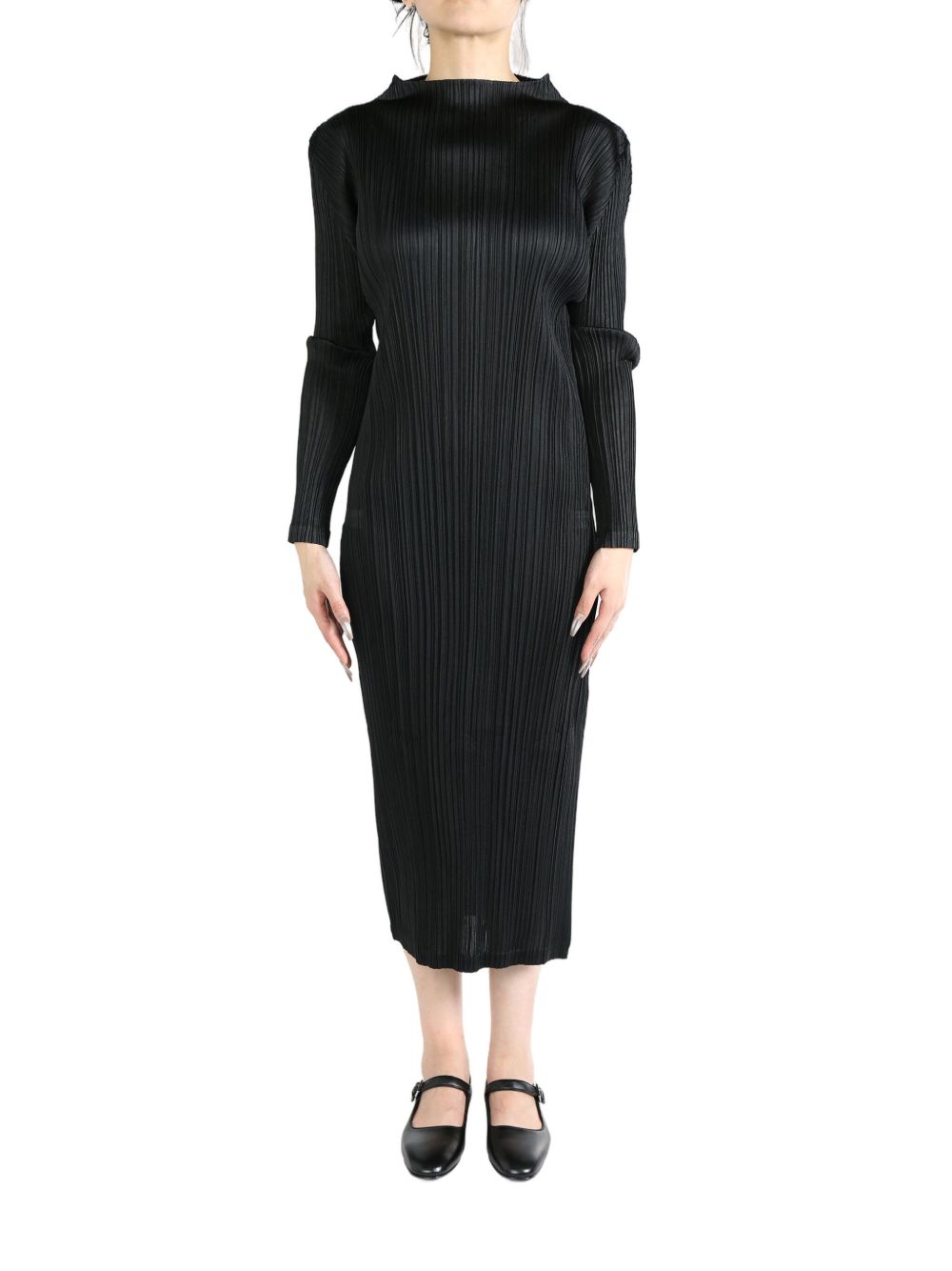 Pleats Please Issey Miyake 细褶中长连衣裙 - 黑色