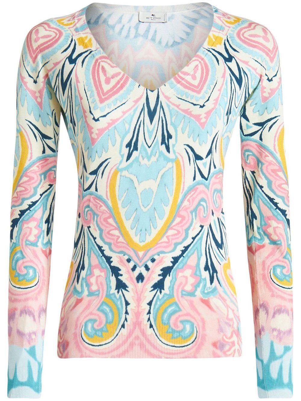 ETRO V领图案印花毛衣 - 蓝色