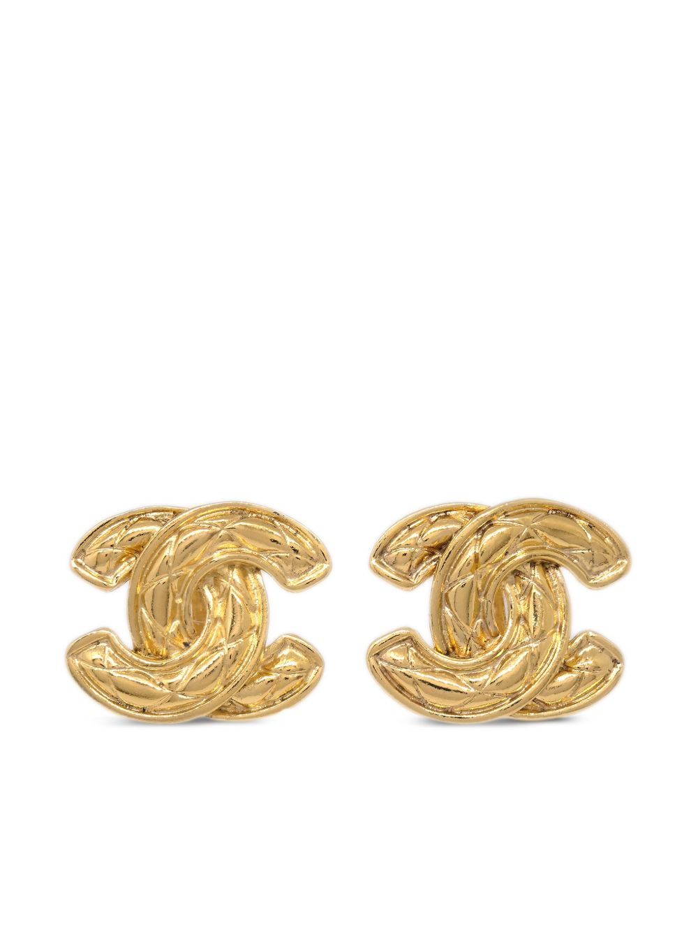 CHANEL Pre-Owned CC 菱形绗缝夹扣式耳环（1990-2000年典藏款） - 金色